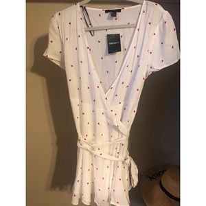 Forever 21 white heart print wrap dress
